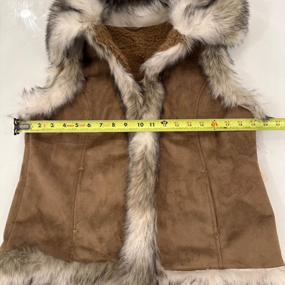 Scully Inc. Brown Faux Fur Vest with Gray & White Fur Trim